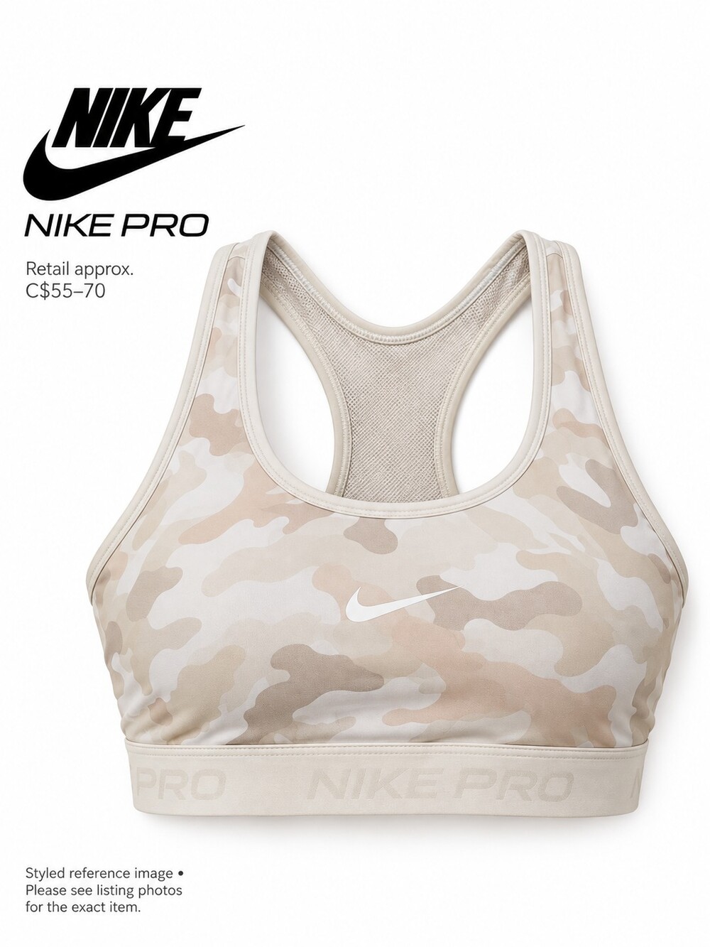 Nike Pro Dri-FIT Camo Sports Bra Gray & White Medium